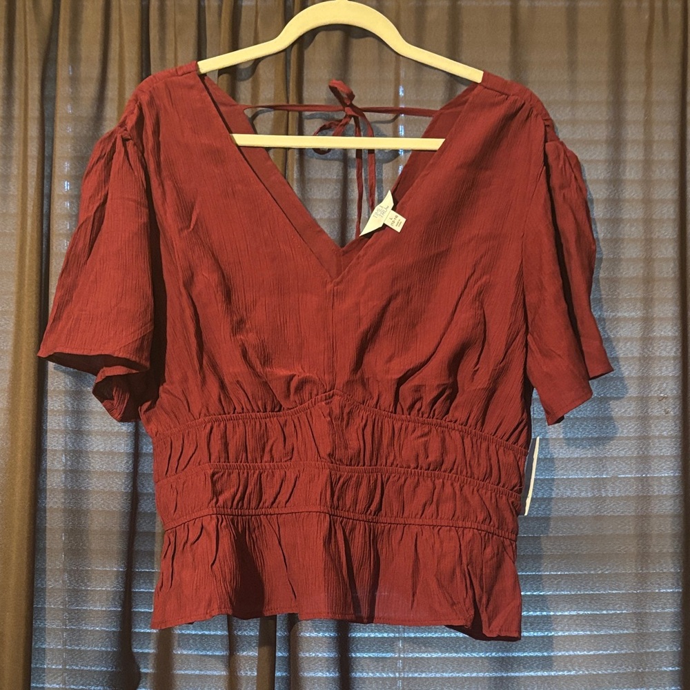 Time and Tru Deep Red V-Neck Blouse